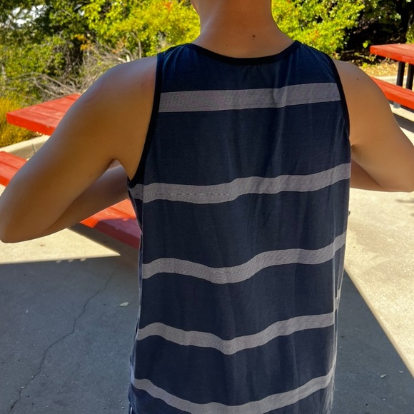 BODY GLOVE KEY WEST FLORIDA MEN TANK TOP SHIRT NAVY BLUE STRIPE SHARK SEE SURFER - Picture 8 of 16